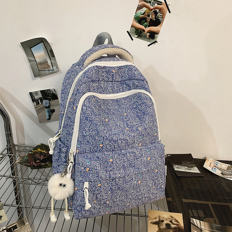 Niche style american graffiti junior high school and college students large capacity backpack stylish checkerboard grids high school student backpack