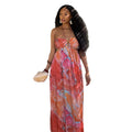 European and american women's clothing  autumn new sweet and fresh printed halter backless high-waisted slimming a-line maxi dress