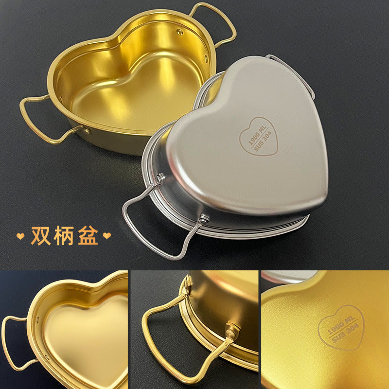 Creative korean style 304 stainless steel heart-shaped snack plate dessert dish bbq tray gold fruit salad bowl