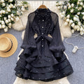 Frenchclassy heavy industry diamond-encrusted rufflesdress women's spring dress with straps and waist elegant lace fluffy dress