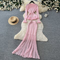 Lightly mature eleganceknittingrufflestops hip skirt two-piece set female autum silmwork clothingelegantsuit