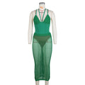 summer new arrivals: european and american style women's fashion - sexy spaghetti strap backless bodysuit top with hollow-out knit skirt set