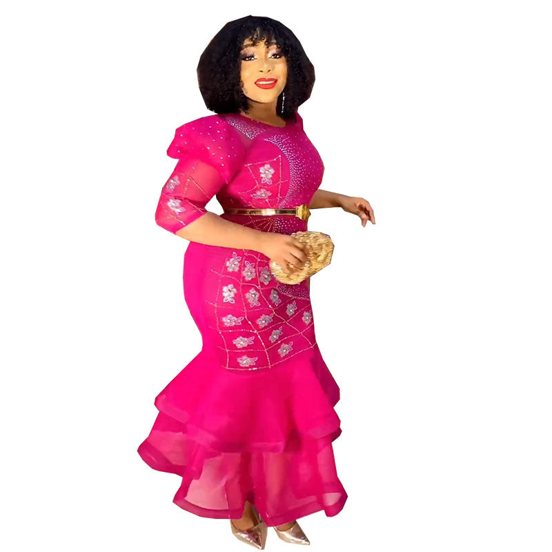 new african cross-border fashionable slim-fit sequin evening dress gown