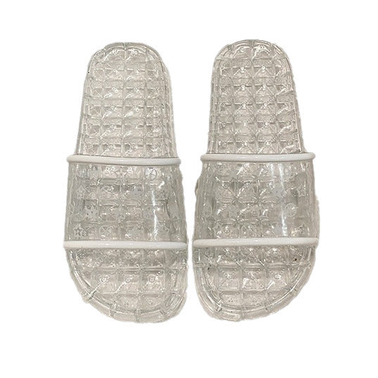 Influencer-approved clear crystal slippers for women - summer outdoor wear, non-slip printed glass slippers, fairy-tale princess style, korean fashion