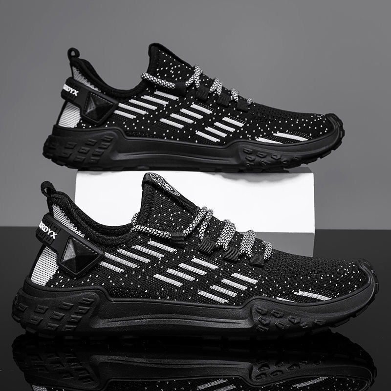 Men's winter mesh sneakers: new breathable, odor-resistant, flyknit mesh, slip-on casual athletic shoes with soft soles