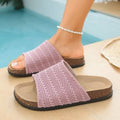 new knitted fabric one-line round toe slippers for women to wear outside cork thick-soled beach sandals  supply