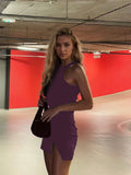 Amazon cross-border women's fashion: european and american sweet & spicy style dress -  spring/summer new arrival - pure & sultry slit mini dress, figure-flattering