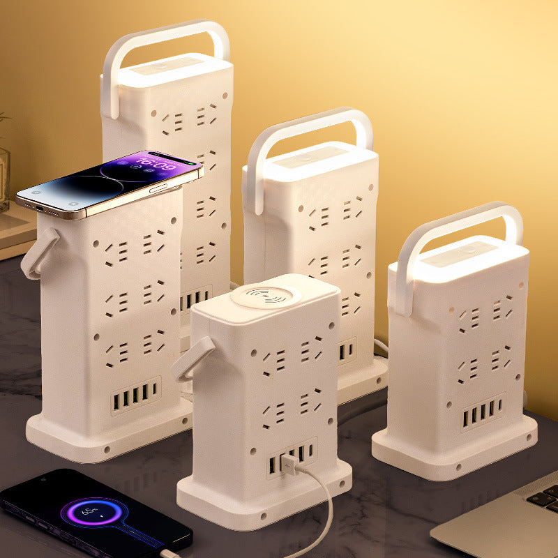 Wireless charging power strip, smart usb fast charging, multi-outlet, multi-function, thickened copper wire, power strip for home, office, and dorm