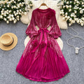 Palace style classyprinting lantern sleeve dress women's spring strap stereo flower pleated super fairy long skirt