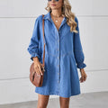 Fashion cross-border export  new arrivalloose washed long sleevespatchwork denim mid-length dress outwear
