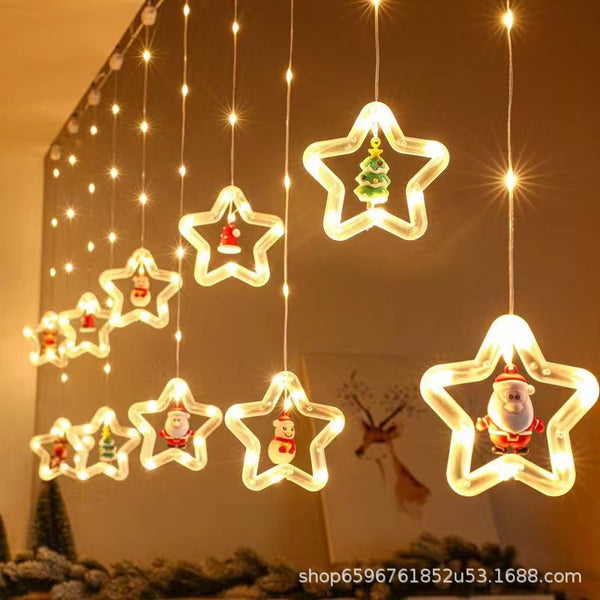New leather line ring pentagram Christmas tree decoration curtain light string boudoir atmosphere LED leather line curtain light string