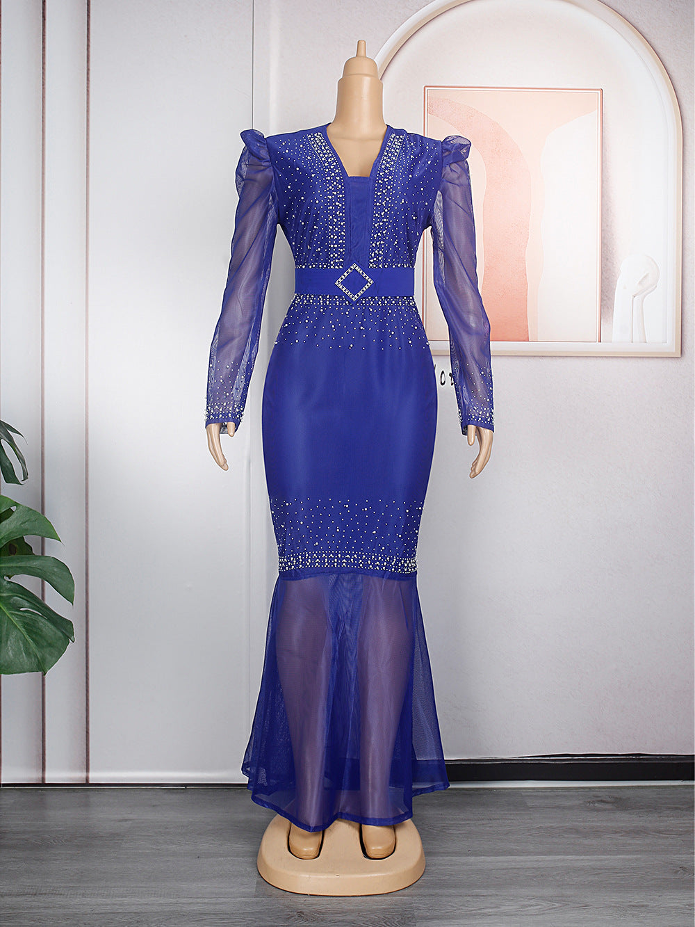 new european and american style sexy rhinestone embellished bodycon dress african women's plus size  floor-length maxi dress