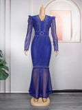 new european and american style sexy rhinestone embellished bodycon dress african women's plus size  floor-length maxi dress