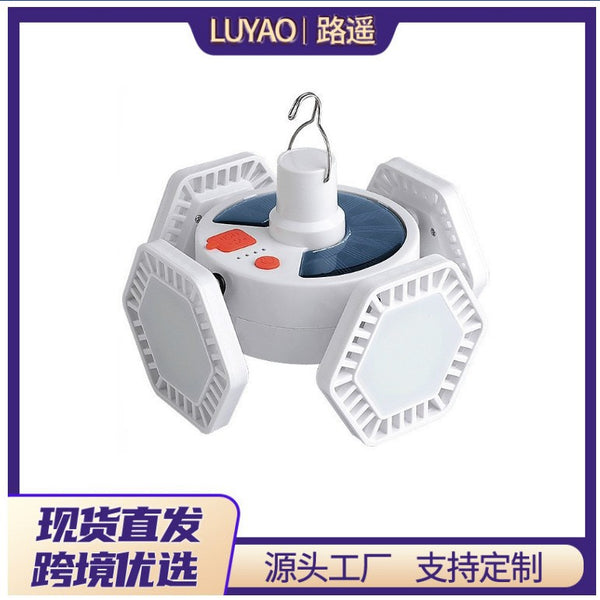 Solar three-sided camping bulb light rechargeable night market stall four-sided football light tent emergency lighting