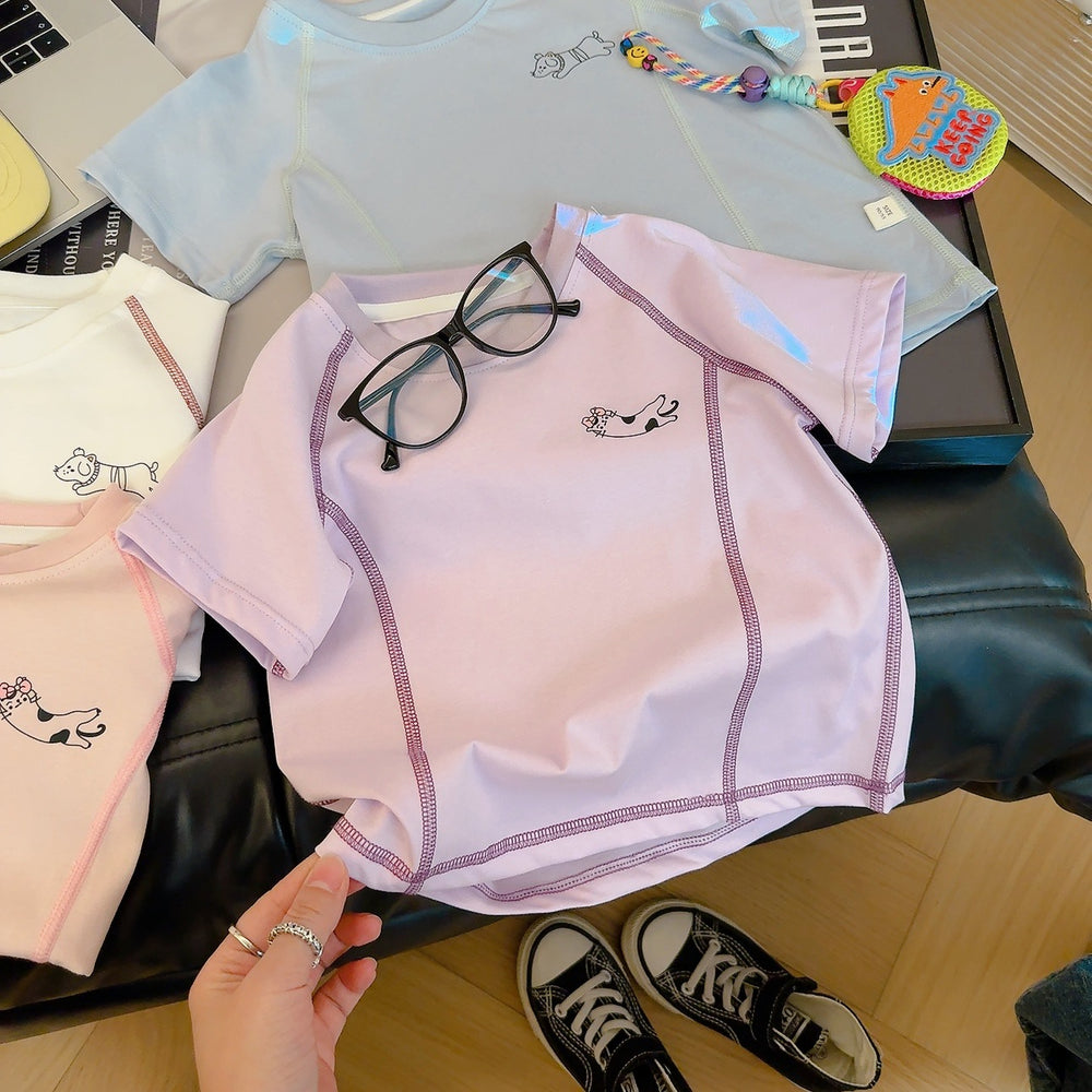 Kids' summer new arrivals: unisex color block t-shirts - versatile short sleeve dopamine crewneck tops, korean style casual children's wear
