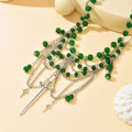 Stacked tassel necklace wholesale european and american cross-border retro gothic style accessories green beaded multi-layer choker necklace