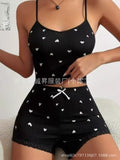 Amazon european and american style home wear multi-color heart print ribbed jacquard sexy lingerie set with camisole and shorts