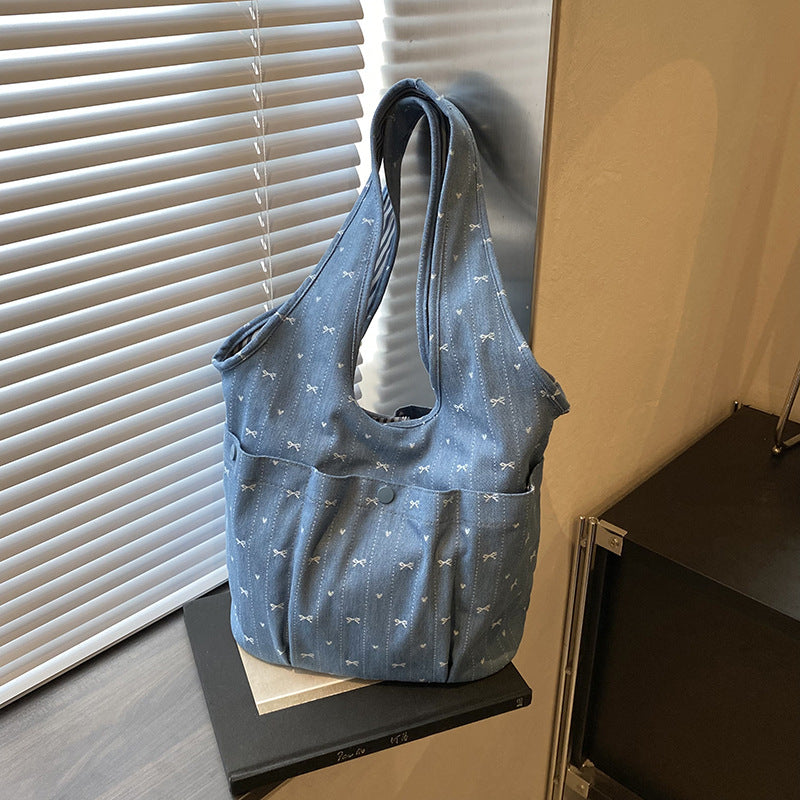 Cross-border casual lazy style denim bag women's 2025 new versatile shoulder bag college student class tote bag