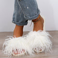Slippers long hair fall and winter women open toe k-stylefashionbows fur one-line drag artificial fur wooden floor artificial fur