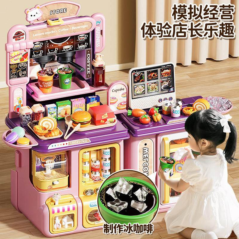 Kids' pretend play toys - realistic supermarket, coffee shop, and convenience store playset with cash register and water dispenser - educational birthday gift for boys and girls