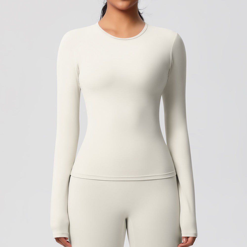 New arrival in stock cross-border double-sided brushed solid color longline training sports long sleeve t-shirt running fitness yoga top for women