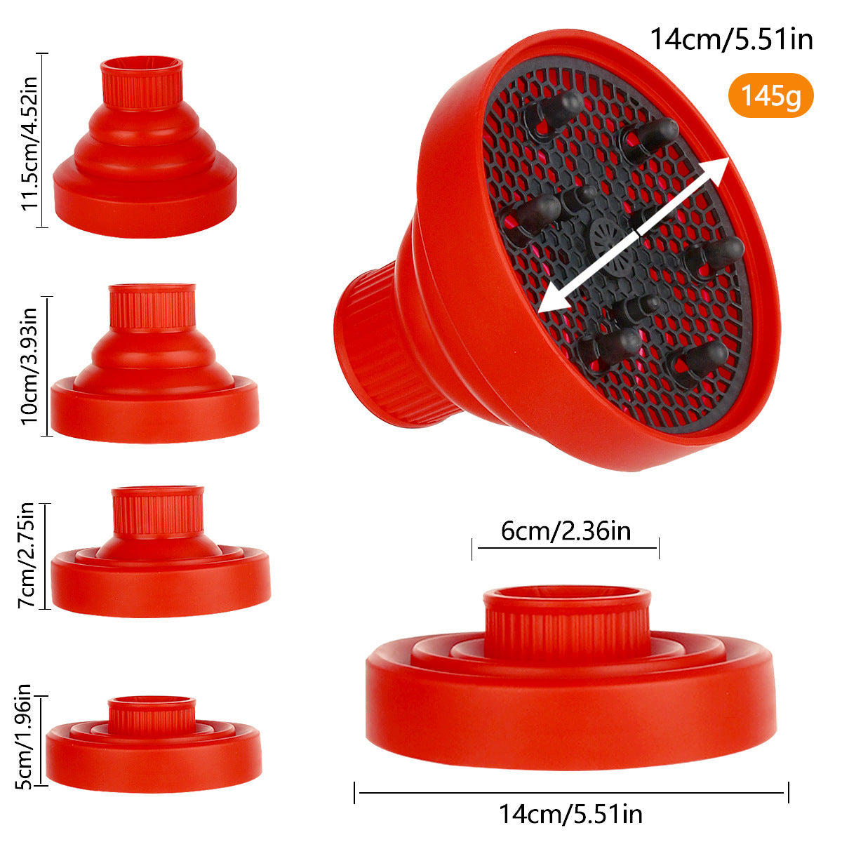 Cross-border silicone hair dryer cover, hair dryer, retractable nozzle, drying and styling, curly hair, hairdressing tools, folding wind hood, spot.