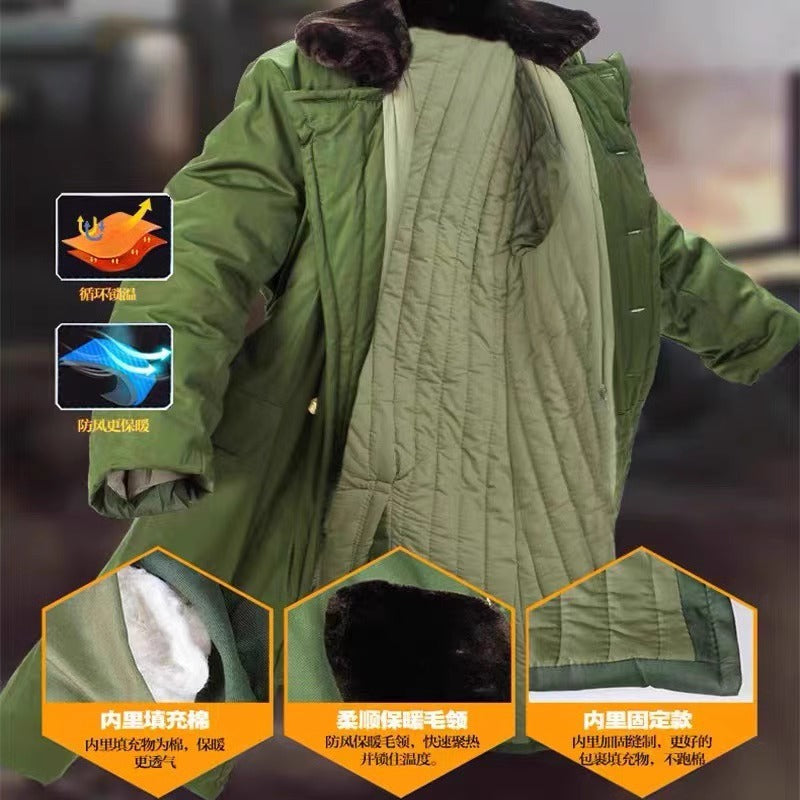 Work cold storage cold clothing Northeast cotton-padded jacket yellow-green coat long winter thickened new military coat men's cotton-padded coat