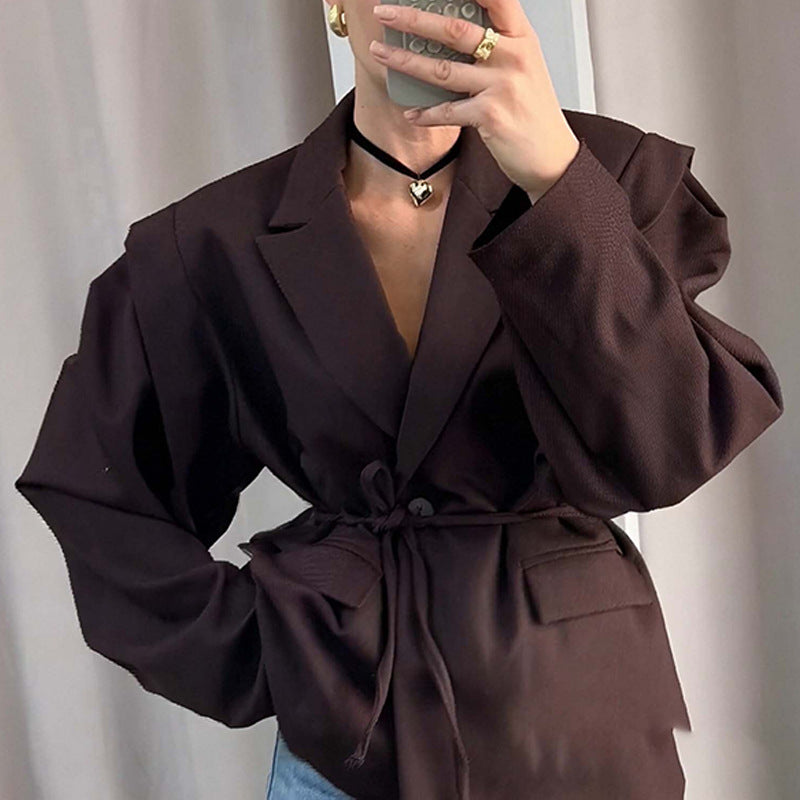 cross-border e-commerce women's fashion: european and american summer new arrivals - stylish, figure-flattering, tie-waist, versatile v-neck blazer jacket