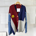 women's fall/winter cardigan sweater: color block denim sleeve, loose fit, fashionable single-breasted, versatile outerwear