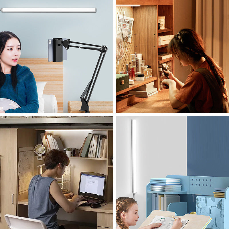 Direct plug-in l punch-free ed long strip light with switch plug fluorescent tube dormitory table lamp super bright cool bedroom