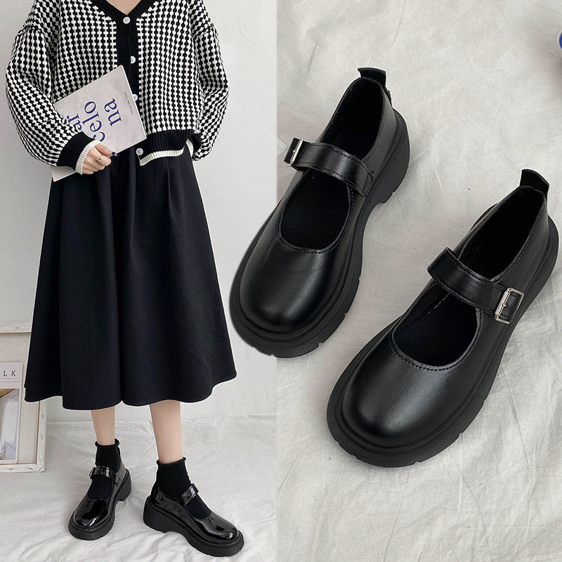 Women's high heels: new autumn 2025 collection - round toe, chunky heel, versatile retro japanese style leather mary janes in black