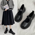 Women's high heels: new autumn 2025 collection - round toe, chunky heel, versatile retro japanese style leather mary janes in black