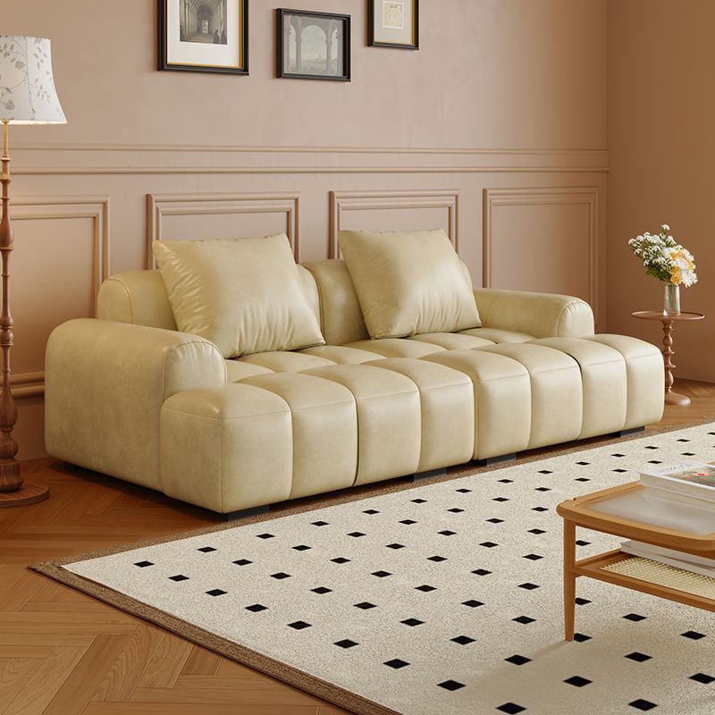 Retro style cat scratch oil wax leather puff sofa living room for home small apartment apartment straight row american square sofa