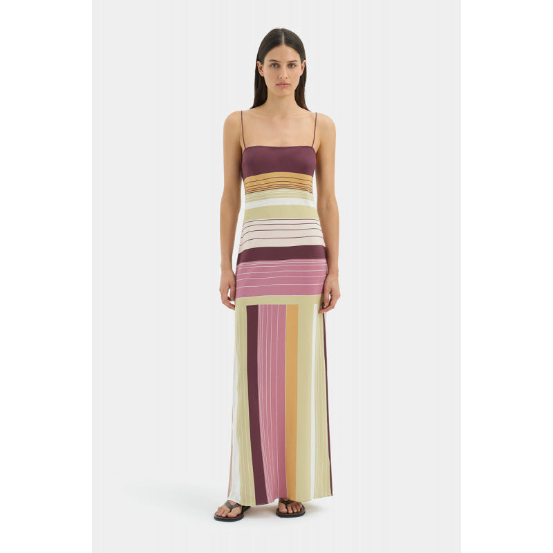 spring new arrival:  fashion retro color block backless sexy striped cami dress for women