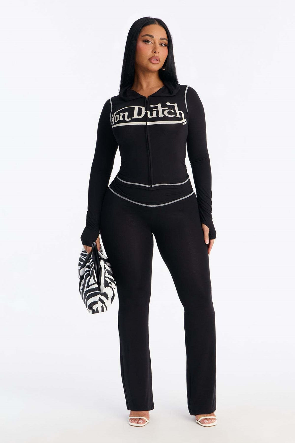 European and american  new fashion sporty slim-fit printed letter long sleeve jacket and tight-fitting pants two-piece tracksuit set