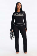 European and american  new fashion sporty slim-fit printed letter long sleeve jacket and tight-fitting pants two-piece tracksuit set