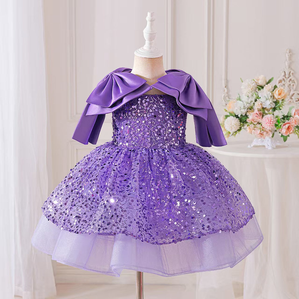 Girls' formal dress - knee-length puffy skirt with sequin accents - perfect for parties, fashionable kids' princess dress, birthday outfit - in stock