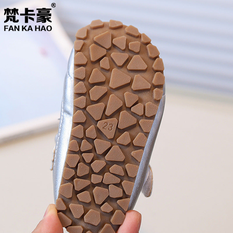 Vancahao kids' leather shoes -  autumn new collection - korean style sweet bow princess flats for little girls