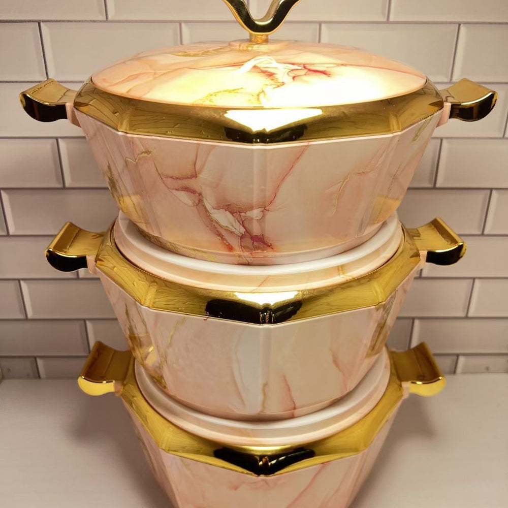 Hot selling food warmer container 3pcsexport open mirror octagonal thermal lunch box 2l-2.5l-3l