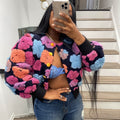 fall and winternew arrivalretrostereoflowerselegantloose single breastedcardigan shortoutwearinstrendy women's clip