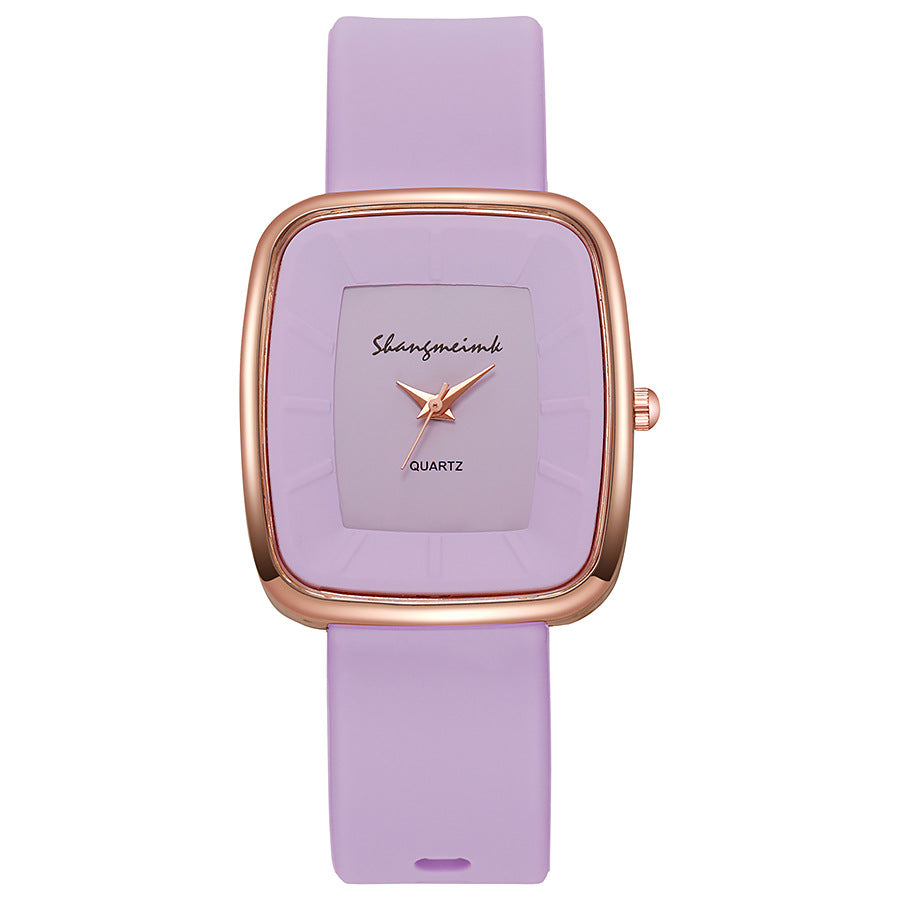 Minimalist square dial quartz watch - unisex style, trendy fashion, silicone strap - wholesale for middle and high school students