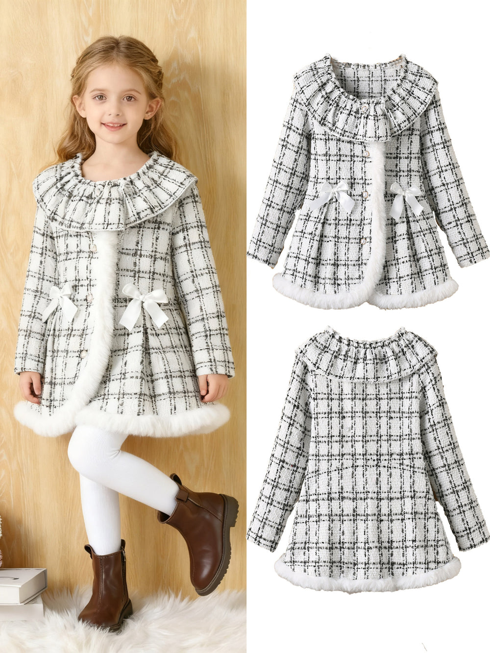 Exportgirl small fragrant outwear round neck lacestuffed skirt plaid pattern skirt kidsfall and winteroutwear skirt