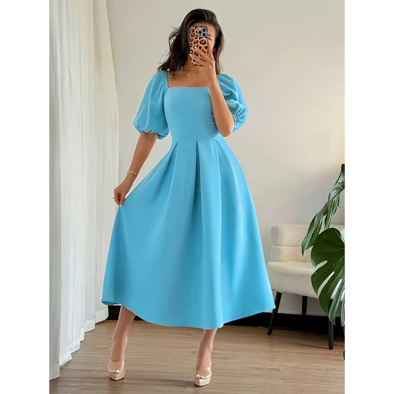code new arrival  original women's elegance square collar pure color long skirt