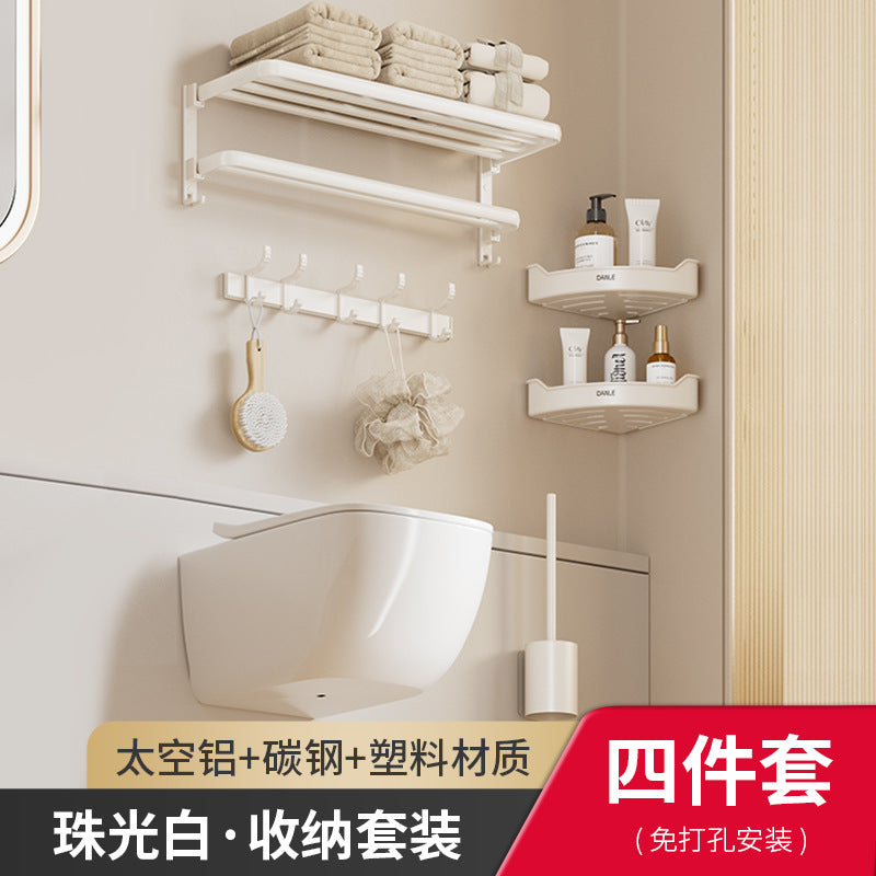 White bathroom triangular rack, no punching on the toilet wall, toilet corner basket storage, bathroom pendant set
