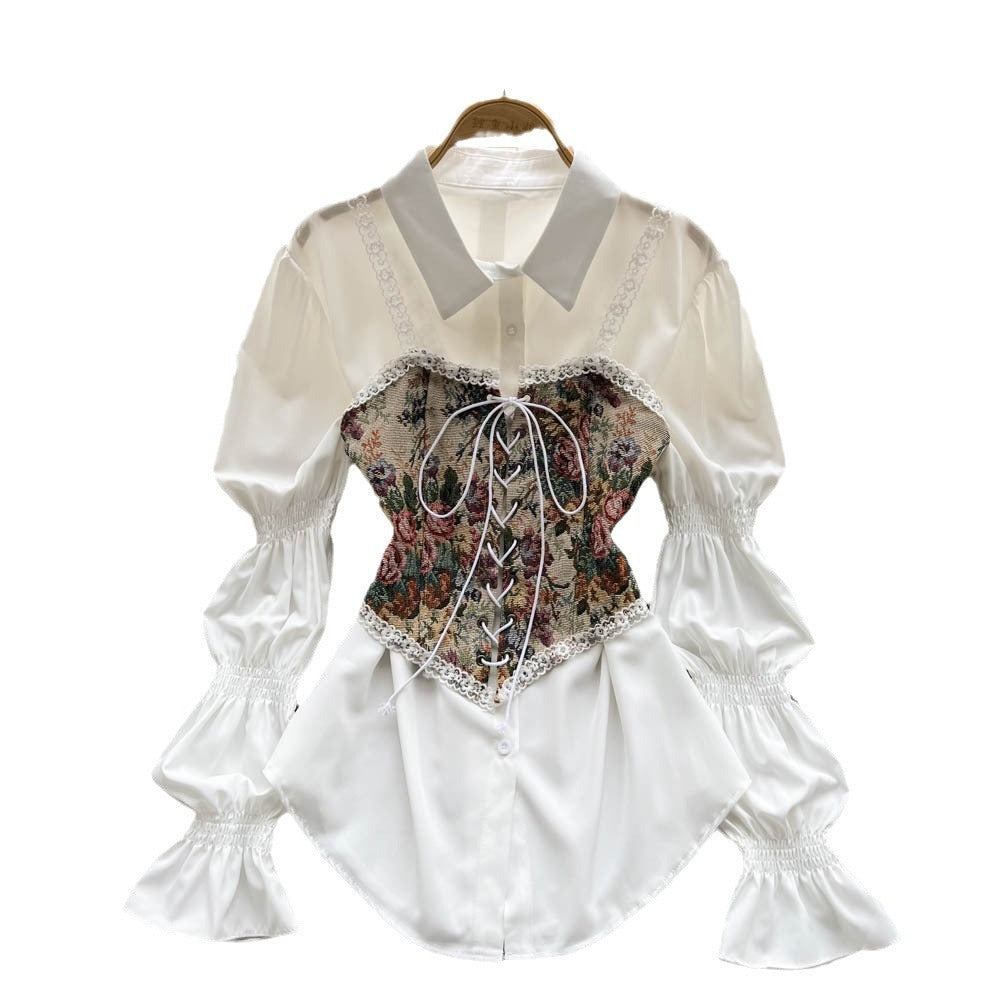 spring/summer new arrival: designer retro floral tie-up vest overdress, midi a-line puff shirt dress