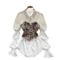 spring/summer new arrival: designer retro floral tie-up vest overdress, midi a-line puff shirt dress