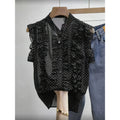 Women's summer new fashion elegant stand collar polka dot print sleeveless sheer blouse - perfect for office commuting