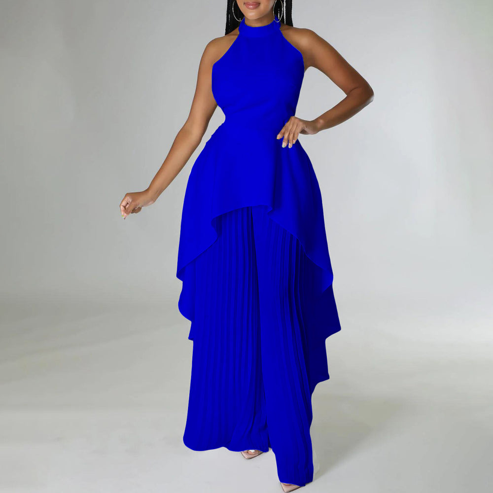 D372export cross-border fashion casual suit summer socialite private clothes backless top pleated wide-leg pants european and american suit