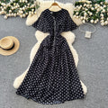 French-style embellished v-neck flared sleeve bodycon dress - women's 2025 summer slimming chic polka dot chiffon maxi dress