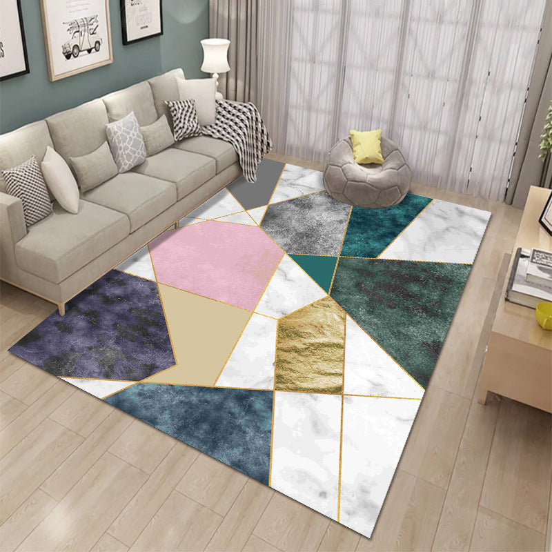 Custom-made modern minimalist marble texture plaid area rug - full coverage light luxury home living room carpet